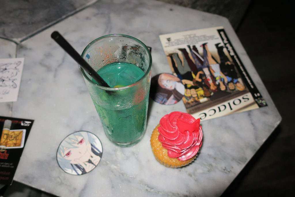 the Captain Marvel drink and a Scarlet Witch cupcake